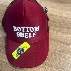 Red bottom shelf adjustable trucker hat